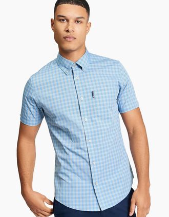 Ben Sherman Mens Short Sleeve Signature Gingham Shirt | Lake Blue - Size: 38/Regular