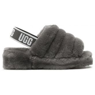 UGG Fluff Yeah Slide Fur Womens Slip On Sandals - Charcoal - Size:UK 6