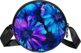 Generic Circle Crossbody Bag for Women, Purple Tie Dye Small Sling Bag Daypack with Zipper Adjustable Shoulder Straps Casual Ladies Girls Round Purse