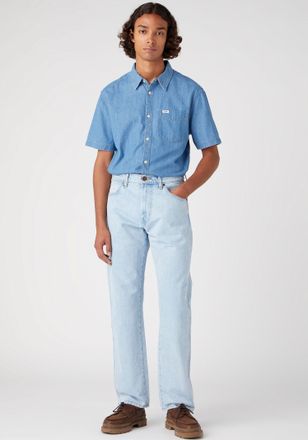 Wrangler Straight-Jeans WRANGLER Frontier, Herren, Gr. 30, L&auml;nge 32, blau (stone meadow), Denim/Jeans, Obermaterial: 100% Baumwolle, Basic, Jeans Straight-Jean