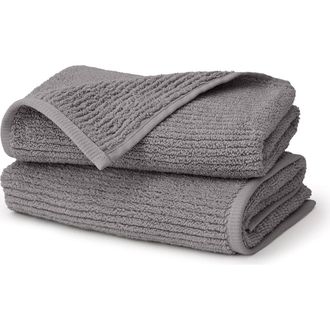 Boll & Branch Set of 2 Ribbed Organic Cotton Hand Towels in Stone at Nordstrom