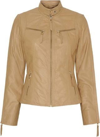 BTF-CPH Latte Bikerjack met lichtgouden accenten - Dames - Leren en Su&egrave;de Jassen - Beige - S - Leer - Jassen