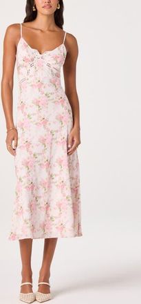 ASTR the Label Liran Floral Lace Trim Midi Dress in Pink Floral at Nordstrom, Size Small