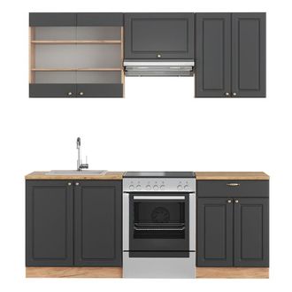 Vicco Mueble De Cocina Fame-line, Antracita Casa De Campo/roble Kraft Dorado, 200 Cm Sin Encimera