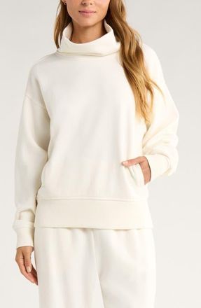 Zella Ultracozy Fleece Funnel Neck Top in Ivory Egret at Nordstrom, Size X-Large