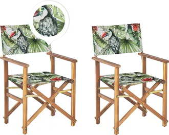 Beliani Conjunto De 2 Sillas De Jard&iacute;n De Madera De Acacia Clara Verde Rojo Tuc&aacute;n Plegable Cine