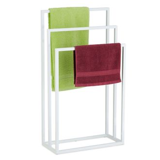 Relaxdays Toallero De Pie Triple, Acero, 82,5 X 46 X 21 Cm Aprox., Soporte De Toallas Para Suelo De Ba&ntilde;o, Color Blanco - Relaxdays