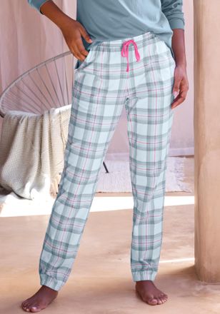 Vivance Pyjamahose VIVANCE DREAMS, Damen, Gr. 32/34, N-Gr, grau, rosa, kariert, Single Jersey, Obermaterial: 100% Baumwolle, kariert, Basic schmal lang, Hosen