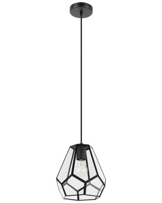 Eglo Eglo Mardyke 1 Light Pendant With Black Finish & Clear Geometric Glass Shade With Black Accents
