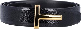 Tom Ford Zwarte Riem met Slangenprint - Heren - Riemen - Zwart - 105 CM - Leer - Accessoires