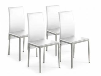 Pondecor Interiorismo Set de 4 sillas de comedor tapizadas en polipiel blanca