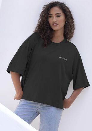 Copenhagen Oversize-Shirt COPENHAGEN STUDIOS mit hochwertiger Logostickerei, Damen, Gr. XS (34), schwarz, Single Jersey, Obermaterial: 100% Baumwolle, unifarben,