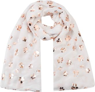 World of Shawls Rose Gold Foiled Animal Dogs Paw Print Scarf Wraps Shawl Scarves (White)