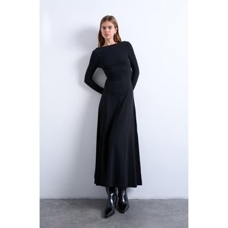 Topshop Scoop Back Long Sleeve Maxi Dress in Black at Nordstrom Rack, Size X-Small