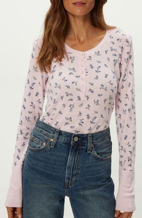Michael Stars Regan Floral Waffle Knit Henley in Rosewater at Nordstrom, Size X-Small