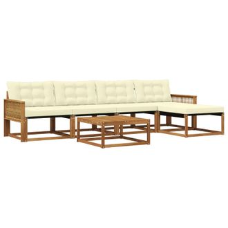 vidaXL Conjunto De Sof&aacute;s De Exterior Con Coj&iacute;n 6 Pcs Natural Y Crema Vidaxl