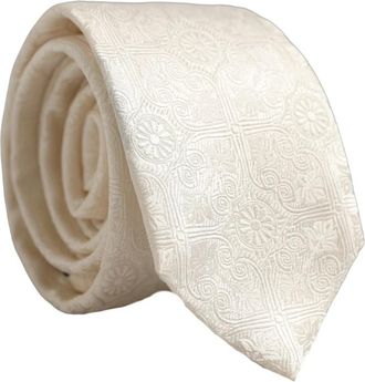 Dolce & Gabbana Zijde Damask Geweven Verstelbare Strikdas - Heren - Stropdassen - Beige - ONE Size - Accessoires