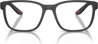 Prada 55mm Rectangle optical glasses in Rubber Black at Nordstrom