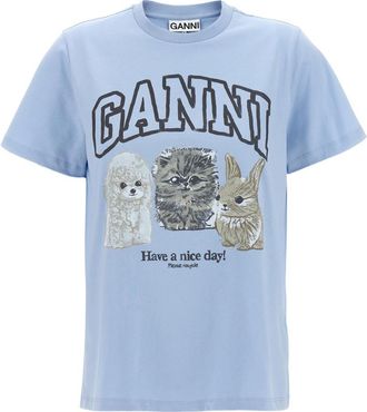 Ganni Light Blue Logo T-shirt