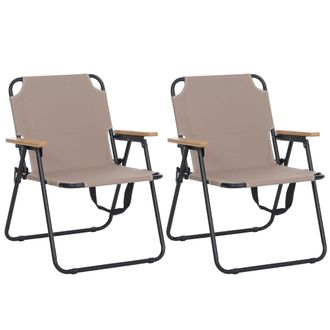 Hhg Juego De 2 Sillas De Camping Hhg-898, Silla De Jard&iacute;n, Silla De Balc&oacute;n, Silla De Ocio, Plegable, De Bamb&uacute;, Metal Y Tela/tejido, Color Crema