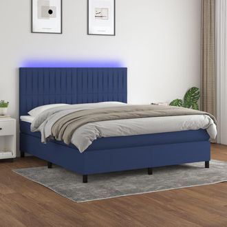 vidaXL Vidaxl - Cama Box Spring Colch&oacute;n Y Luces Led Tela Azul 160x200 Cm