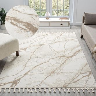 My Home Teppich »Zoe, Hoch-Tief-Struktur« rechteckig 11 mm Höhe mit Fransen, modernes Marmor-Design, Wohnzimmer, Schlafzimmer