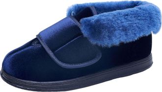 Generic Womens Diabetic Slippers Extra Wide Fit Fleece Lined Warm Soft House Shoes Comfort for Indoor Outdoor Faux Fur Collar (Blue Velvet, L, Adult, Women, 7