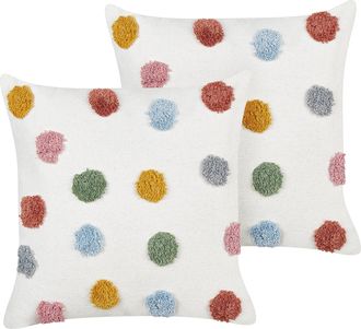 Beliani Beliani - Conjunto De 2 Cojines De Algod&oacute;n Infantiles 45 X 45 Cm Cuadrados Con Estampado De Lunares Multicolor Wallflower