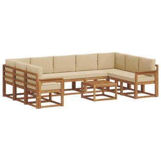 vidaXL Conjunto De Sof&aacute;s De Exterior Con Coj&iacute;n 10 Pcs Natural Y Beige Vidaxl