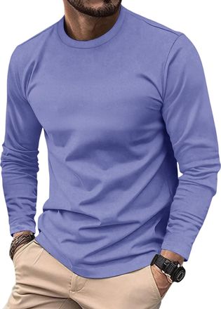 Generic Mens Soft Long Sleeve Top - Pure & Striped Crew Neck, Casual Layering Essential for Everyday Wear (XL,06)