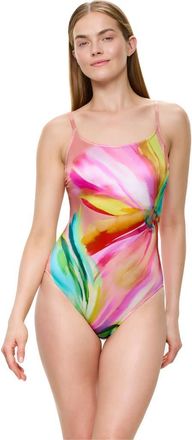Gottex Floral Rhythm Round Neck One Piece in Pink-Multi at Nordstrom, Size 14