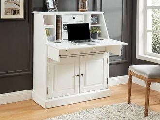 Vente-Unique Secretary Desk - Pine & MDF - White - CLEORE
