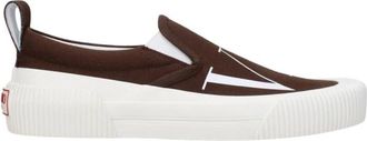 Valentino Garavani Mocassino slip-on in tessuto con logo frontale e posteriore - - Shoes - Uomo - Marrone - 40 EU