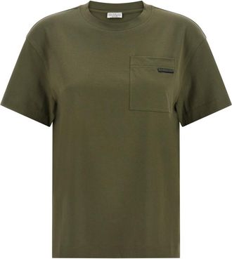 Brunello Cucinelli Green Shiny Tab T-shirt