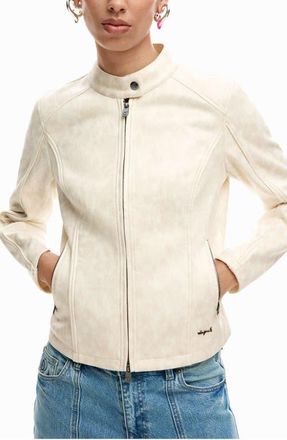 Desigual Faux Leather Jacket in White at Nordstrom, Size Xx-Large