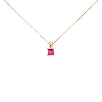 House of Brilliance 14K Gold 5x5 MM Square Shaped Gemstone Solitaire Pendant Necklace in Red Ruby | Yellow at Nordstrom