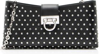 Ferragamo Leather Crystal Trifolio Chain Shoulder Bag