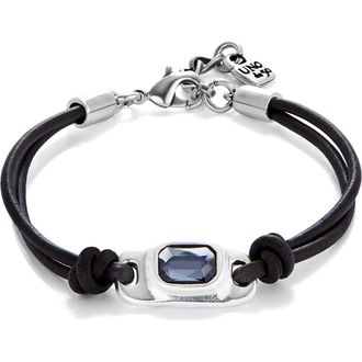 UNOde50 Leather Bracelet With A Gray Crystal in Silver at Nordstrom, Size Medium