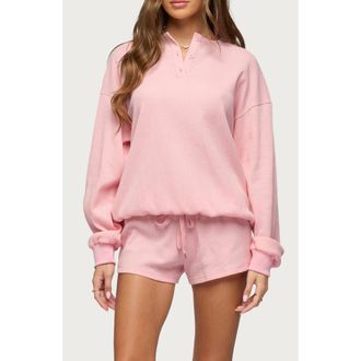 Edikted Baila Waffle Knit Henley Top in Pink at Nordstrom, Size X-Large