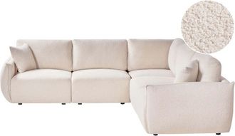 Beliani Left Hand Corner Sofa Off-White Boucle 5 Seater Modular Sectional Couch with Cushions Modern Living Room MESNALI