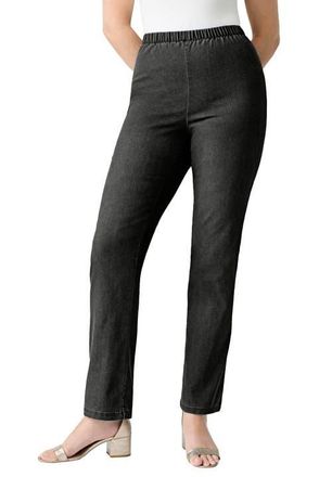 Roaman's Plus Size Comfort Stretch Straight Leg Jean in Black Denim at Nordstrom, Size 32