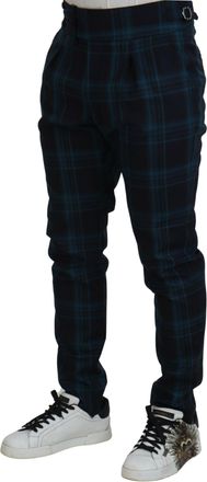 Dolce & Gabbana Mens Plaid Wool Trousers Navy