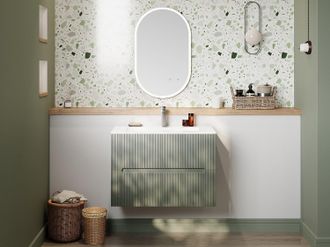 Vente-Unique Mobile bagno sospeso con lavabo da incasso scanalato verde 80 cm - PAVANI