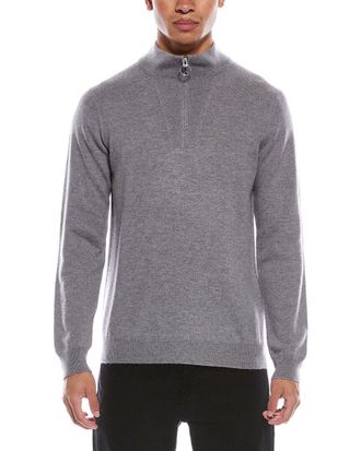Brodie Rib Detail Wool & Cashmere-Blend 1/4-Zip Mock Neck Sweater