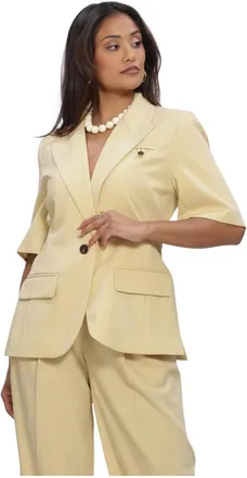 Co'Couture Jassen, Dames, Geel, XS, Leer, Nilancc Fitted SS Blazer