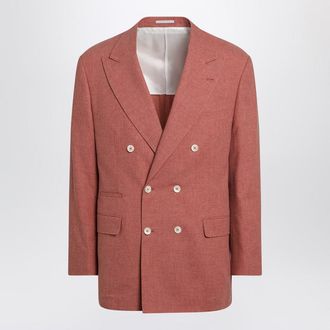 Brunello Cucinelli Peach Double-Breasted Wool-Blend Jacket