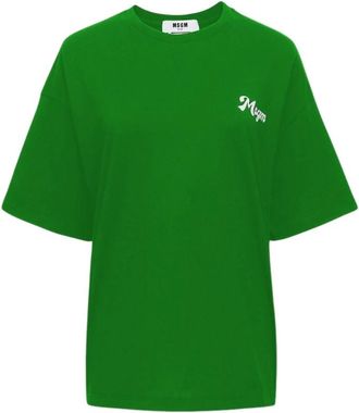 Msgm Groene Katoenen T-shirt voor Vrouwen - Heren - T-shirts - Groen - M - Katoen - Tops