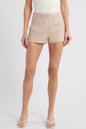 Faithfull The Brand Noto Cotton Blend Micro Shorts in Pinstripe Garnet/Blush at Nordstrom, Size Xx-Large