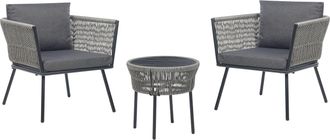 Beliani Beliani - Conjunto De Balc&oacute;n De Rat&aacute;n Gris Claro Negro Sint&eacute;tico Cojines Mesa Gargano