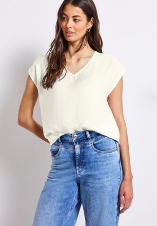 Street One Shirtbluse STREET ONE, Damen, Gr. 38, weiss (sanftes wei&szlig;), Web, Obermaterial: 88% Viskose, 12% Polyamid, unifarben, l&auml;ssig geschnitten h&uuml;ftbedeckend,